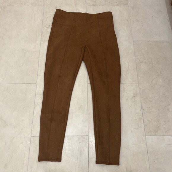 EUC Spanx Sz XL Extra Large Faux Suede Brown Leggings Pants Caramel Stretch - Picture 3 of 11